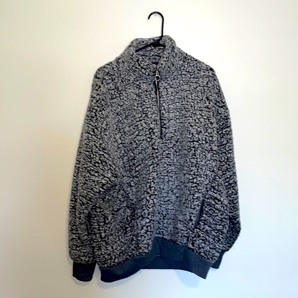 Express | One Eleven Black & White Quarter-zip Sherpa Sweatshirt